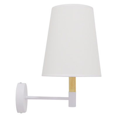 GloboStar® LYDFORD 01433 Μοντέρνο Επιτοίχιο Φωτιστικό Απλίκα Μονόφωτο 1 x E27 IP20 Λευκό Ύφασμα, Λευκό Μέταλλο με Μπέζ Ξύλο - Μ20 x Π28 x Υ36cm
