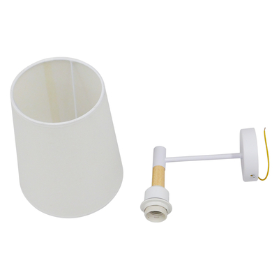 GloboStar® LYDFORD 01433 Μοντέρνο Επιτοίχιο Φωτιστικό Απλίκα Μονόφωτο 1 x E27 IP20 Λευκό Ύφασμα, Λευκό Μέταλλο με Μπέζ Ξύλο - Μ20 x Π28 x Υ36cm