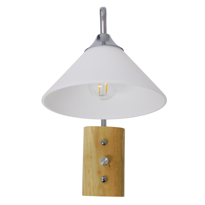 GloboStar® ALESSIA 01459 Μοντέρνο Επιτοίχιο Φωτιστικό Απλίκα Μονόφωτο 1 x E27 IP20 Ασημί Μέταλλο, Λευκό Γυαλί με Μπεζ Ξύλο - Μ18 x Π26 x Υ29cm