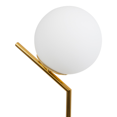GloboStar® ELFIS GOLD 01551 Μοντέρνο Επιτραπέζιο Φωτιστικό Πορτατίφ Μονόφωτο 1 x E27 Χρυσό Μεταλλικό με Λευκό Γυαλί Μπάλα Φ15 x Υ53cm