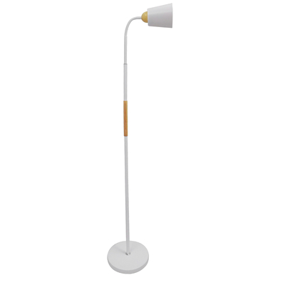 GloboStar® RIBBON 01586 Μοντέρνο Επιδαπέδιο Φωτιστικό Μονόφωτο 1 x E27 IP20 Λευκό Μέταλλο με Μπεζ Ξύλο - Μ13 x Π13 x Υ164cm