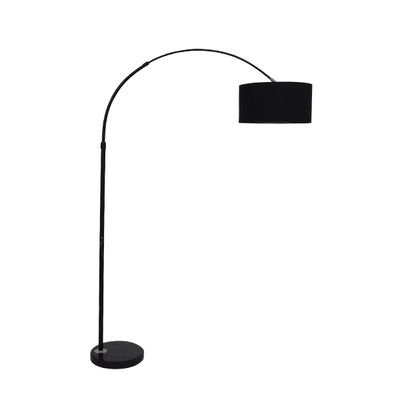 GloboStar® IMPERIAL 01587 Μοντέρνο Επιδαπέδιο Φωτιστικό Μονόφωτο 1 x E27 IP20 Μαύρο Μέταλλο, Μαύρο Ύφασμα με Μαύρο Μάρμαρο - Μ38 x Π38 x Υ172cm