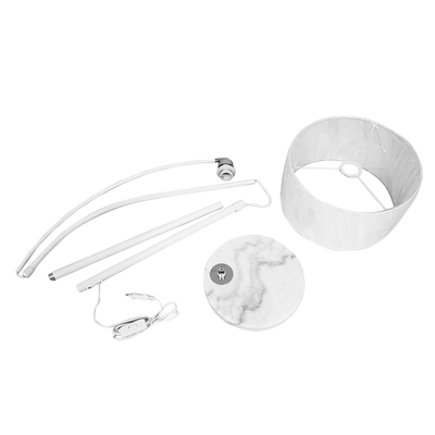 GloboStar® IMPERIAL 01588 Μοντέρνο Επιδαπέδιο Φωτιστικό Μονόφωτο 1 x E27 IP20 Λευκό Μέταλλο, Λευκό Ύφασμα με Γκρι Μάρμαρο - Μ34 x Π34 x Υ172cm