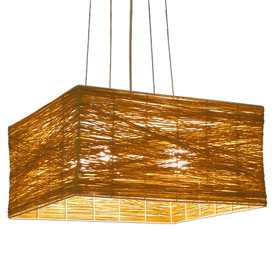 GloboStar® INCASS 01629 Vintage Κρεμαστό Φωτιστικό Ανάρτηση Πολύφωτο 5 x E27 IP20 Μπεζ Rattan - Μ40 x Π40 x Υ22.5cm