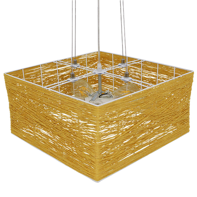 GloboStar® INCASS 01629 Vintage Κρεμαστό Φωτιστικό Ανάρτηση Πολύφωτο 5 x E27 IP20 Μπεζ Rattan - Μ40 x Π40 x Υ22.5cm