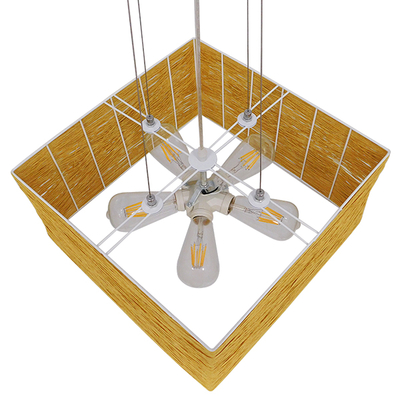 GloboStar® INCASS 01629 Vintage Κρεμαστό Φωτιστικό Ανάρτηση Πολύφωτο 5 x E27 IP20 Μπεζ Rattan - Μ40 x Π40 x Υ22.5cm