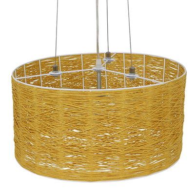 GloboStar® INCASS 01630 Vintage Κρεμαστό Φωτιστικό Καπέλο Τρίφωτο 3 x E27 IP20 Μπεζ Rattan - Μ40 x Π40 x Υ22cm