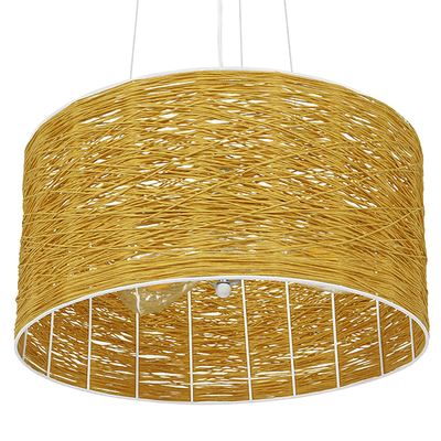 GloboStar® INCASS 01630 Vintage Κρεμαστό Φωτιστικό Καπέλο Τρίφωτο 3 x E27 IP20 Μπεζ Rattan - Μ40 x Π40 x Υ22cm