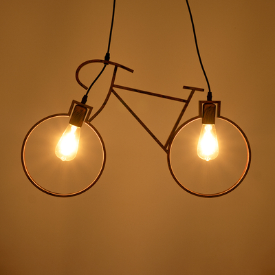 GloboStar® BIKE 00868 Vintage Κρεμαστό Φωτιστικό Φιγούρα Δίφωτο 2 x E27 IP20 Χάλκινο Μέταλλο - Μ67 x Π3.5 x Υ41cm