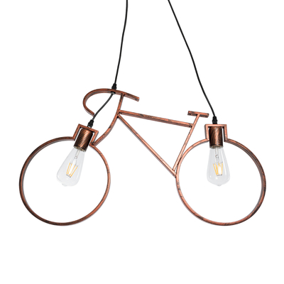 GloboStar® BIKE 00868 Vintage Κρεμαστό Φωτιστικό Φιγούρα Δίφωτο 2 x E27 IP20 Χάλκινο Μέταλλο - Μ67 x Π3.5 x Υ41cm