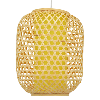 GloboStar® MAURITIUS 00899 Boho Κρεμαστό Φωτιστικό Ανάρτηση Μονόφωτο 1 x E27 IP20 Μπεζ Ξύλο - Μ30 x Π30 x Υ40cm