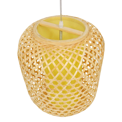 GloboStar® MAURITIUS 00899 Boho Κρεμαστό Φωτιστικό Ανάρτηση Μονόφωτο 1 x E27 IP20 Μπεζ Ξύλο - Μ30 x Π30 x Υ40cm