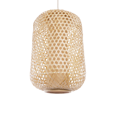 GloboStar® MAURITIUS 00901 Boho Κρεμαστό Φωτιστικό Ανάρτηση Μονόφωτο 1 x E27 IP20 Μπεζ Ξύλο - Μ40 x Π40 x Υ60cm