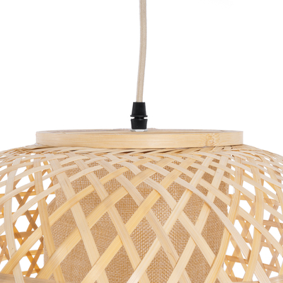 GloboStar® MAURITIUS 00901 Boho Κρεμαστό Φωτιστικό Ανάρτηση Μονόφωτο 1 x E27 IP20 Μπεζ Ξύλο - Μ40 x Π40 x Υ60cm