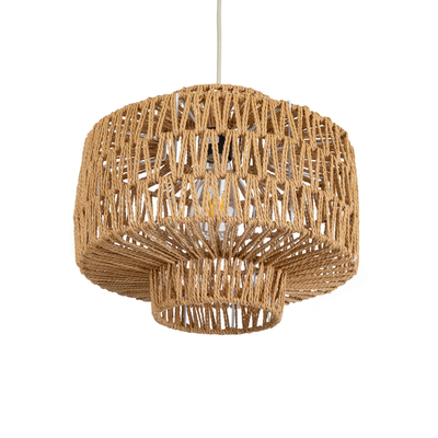 GloboStar® JENSON 00909 Boho Κρεμαστό Φωτιστικό Πλέγμα Μονόφωτο 1 x E27 IP20 Μπεζ Σχοινί - Μ33 x Π33 x Y35cm