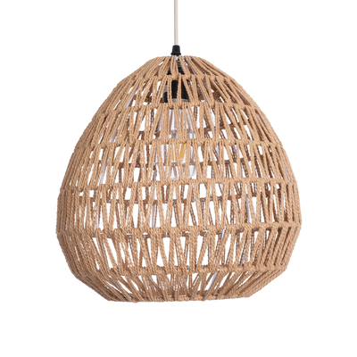 GloboStar® JENSON 00911 Boho Κρεμαστό Φωτιστικό Πλέγμα Μονόφωτο 1 x E27 IP20 Μπεζ Σχοινί - Μ36 x Π36 x Y30cm