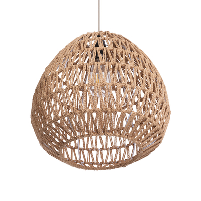 GloboStar® JENSON 00911 Boho Κρεμαστό Φωτιστικό Πλέγμα Μονόφωτο 1 x E27 IP20 Μπεζ Σχοινί - Μ36 x Π36 x Y30cm