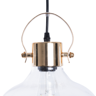 GloboStar® JAVER 00933 Vintage Κρεμαστό Φωτιστικό Καμπάνα Μονόφωτο 1 x E27 IP20 Διάφανο Γυαλί με Χάλκινο Μέταλλο - Μ24.5 x Π24.5 x Υ25cm