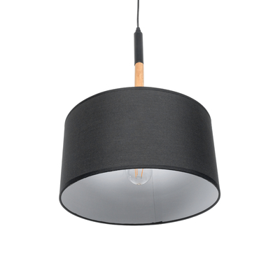GloboStar® BRONX 01517 Μοντέρνο Κρεμαστό Φωτιστικό Καπέλο Μονόφωτο 1 x E27 IP20 Μαύρο Ύφασμα με Μπεζ Ξύλο - Μ35 x Π35 x Υ50cm