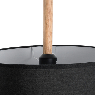 GloboStar® BRONX 01517 Μοντέρνο Κρεμαστό Φωτιστικό Καπέλο Μονόφωτο 1 x E27 IP20 Μαύρο Ύφασμα με Μπεζ Ξύλο - Μ35 x Π35 x Υ50cm