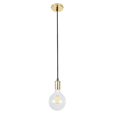 GloboStar® LUMI GOLD 99421 Μοντέρνο Κρεμαστό Φωτιστικό Ανάρτηση Μονόφωτο 1 x E27 IP20 Χρυσό Μέταλλο - Μ4 x Π4 x Υ110cm