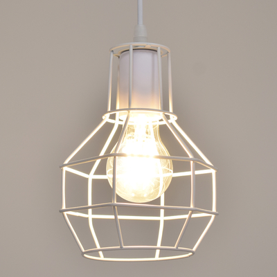 GloboStar® CAGE 00867 Vintage Κρεμαστό Φωτιστικό Πλέγμα Μονόφωτο 1 x E27 IP20 Λευκό Μέταλλο - Μ15 x Π15 x Υ22cm