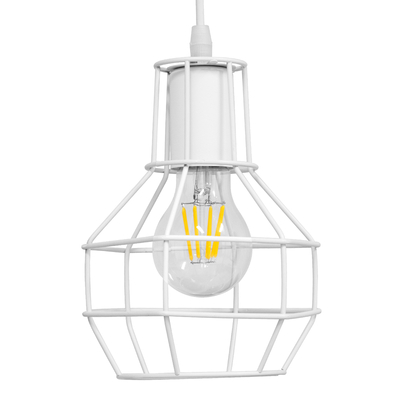 GloboStar® CAGE 00867 Vintage Κρεμαστό Φωτιστικό Πλέγμα Μονόφωτο 1 x E27 IP20 Λευκό Μέταλλο - Μ15 x Π15 x Υ22cm