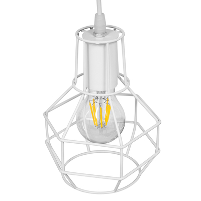 GloboStar® CAGE 00867 Vintage Κρεμαστό Φωτιστικό Πλέγμα Μονόφωτο 1 x E27 IP20 Λευκό Μέταλλο - Μ15 x Π15 x Υ22cm