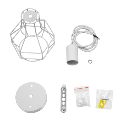 GloboStar® CAGE 00867 Vintage Κρεμαστό Φωτιστικό Πλέγμα Μονόφωτο 1 x E27 IP20 Λευκό Μέταλλο - Μ15 x Π15 x Υ22cm