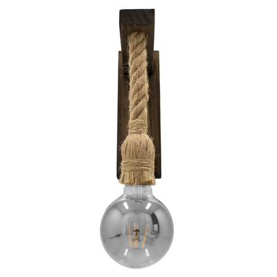 GloboStar® FLYN 00883 Vintage Επιτοίχιο Φωτιστικό Απλίκα Μονόφωτο 1 x E27 IP20 Καφέ Ξύλο με Μπεζ Σχοινί - Μ7 x Π19 x Υ28cm