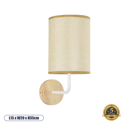 GloboStar® OASIS 00884 Μοντέρνο Επιτοίχιο Φωτιστικό Απλίκα Μονόφωτο 1 x E27 IP20 Λευκό Μέταλλο με Μπεζ Ξύλο - Μ15 x Π20 x Υ35cm