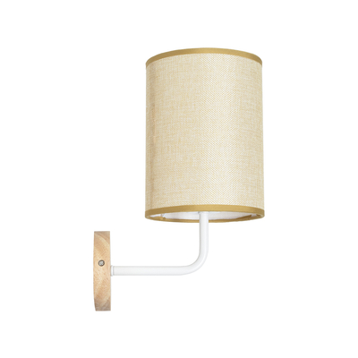 GloboStar® OASIS 00884 Μοντέρνο Επιτοίχιο Φωτιστικό Απλίκα Μονόφωτο 1 x E27 IP20 Λευκό Μέταλλο με Μπεζ Ξύλο - Μ15 x Π20 x Υ35cm