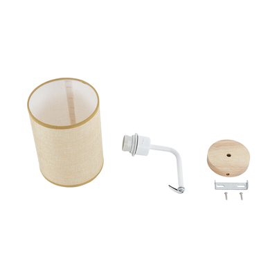 GloboStar® OASIS 00884 Μοντέρνο Επιτοίχιο Φωτιστικό Απλίκα Μονόφωτο 1 x E27 IP20 Λευκό Μέταλλο με Μπεζ Ξύλο - Μ15 x Π20 x Υ35cm