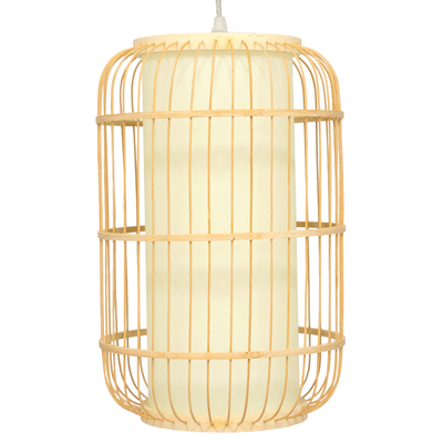 GloboStar® HIBISCUS 00893 Boho Κρεμαστό Φωτιστικό Ανάρτηση Μονόφωτο 1 x E27 IP20 Μπεζ Ξύλο - Μ25 x Π25 x Υ42cm