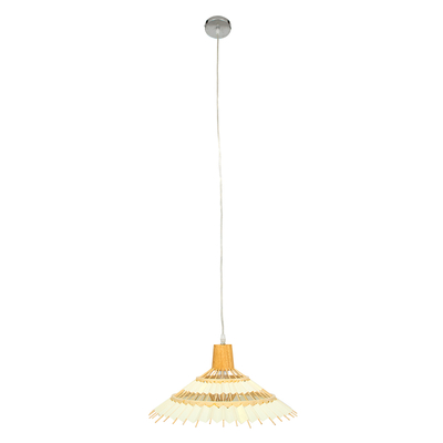 GloboStar® VENTALIA 00897 Boho Κρεμαστό Φωτιστικό Πλέγμα Μονόφωτο 1 x E27 IP20 Μπεζ Ξύλο - Μ40 x Π40 x Y22cm