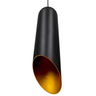 GloboStar® CARSON 01528 Μοντέρνο Κρεμαστό Φωτιστικό Ανάρτηση Μονόφωτο 1 x E27 IP20 Μαύρο & Χρυσό Μέταλλο - Μ12 x Π12 x Υ52cm