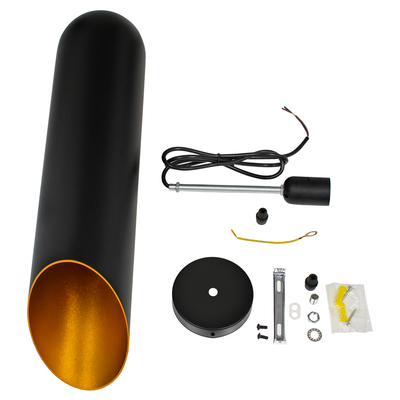 GloboStar® CARSON 01528 Μοντέρνο Κρεμαστό Φωτιστικό Ανάρτηση Μονόφωτο 1 x E27 IP20 Μαύρο & Χρυσό Μέταλλο - Μ12 x Π12 x Υ52cm