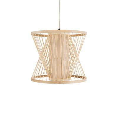 GloboStar® HIBISCUS 01632 Boho Κρεμαστό Φωτιστικό Καπέλο Μονόφωτο 1 x E27 IP20 Μπεζ Ξύλο - Μ35 x Π35 x Y30cm