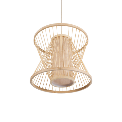 GloboStar® HIBISCUS 01632 Boho Κρεμαστό Φωτιστικό Καπέλο Μονόφωτο 1 x E27 IP20 Μπεζ Ξύλο - Μ35 x Π35 x Y30cm