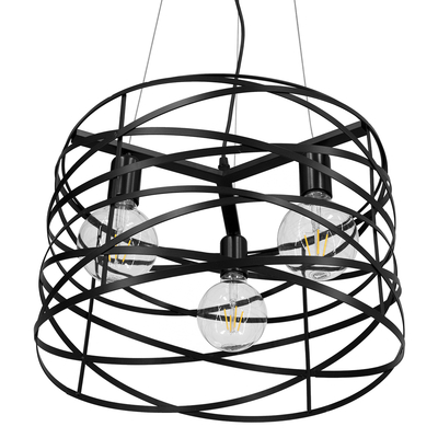 GloboStar® TOKEN 00855 Μοντέρνο Κρεμαστό Φωτιστικό Πλέγμα Τρίφωτο 3 x E27 IP20 Μαύρο Μέταλλο - Μ43 x Π43 x Υ29cm
