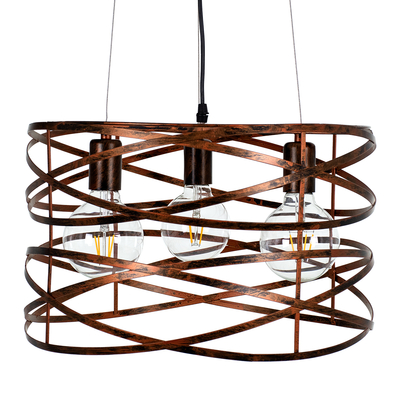 GloboStar® TOKEN 00856 Μοντέρνο Κρεμαστό Φωτιστικό Πλέγμα Τρίφωτο 3 x E27 IP20 Χάλκινο Μέταλλο Μ43 x Π43 x Υ29cm