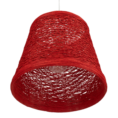 GloboStar® PLAYROOM 00863 Vintage Κρεμαστό Φωτιστικό Καμπάνα Μονόφωτο 1 x E27 IP20 Κόκκινο Rattan - Μ32 x Π32 x Υ27cm