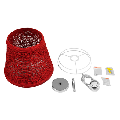 GloboStar® PLAYROOM 00863 Vintage Κρεμαστό Φωτιστικό Καμπάνα Μονόφωτο 1 x E27 IP20 Κόκκινο Rattan - Μ32 x Π32 x Υ27cm