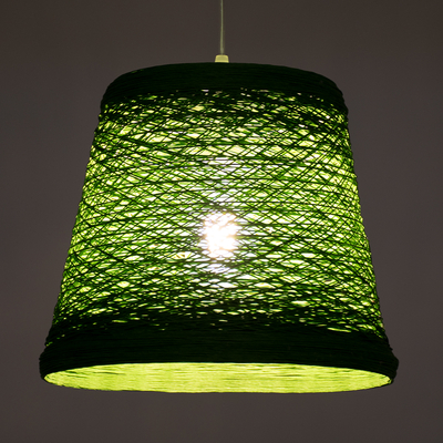 GloboStar® PLAYROOM 00864 Vintage Κρεμαστό Φωτιστικό Καμπάνα Μονόφωτο 1 x E27 IP20 Πράσινο Rattan - Μ32 x Π32 x Υ27cm