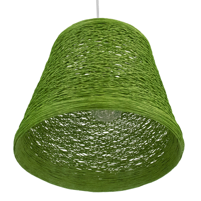 GloboStar® PLAYROOM 00864 Vintage Κρεμαστό Φωτιστικό Καμπάνα Μονόφωτο 1 x E27 IP20 Πράσινο Rattan - Μ32 x Π32 x Υ27cm