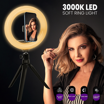 GloboStar® 75801 Professional Digital Ring Light Φ26cm LED SMD 30W 3000lm 180° DC 5V με Καλώδιο Τροφοδοσίας USB - Ενσωματωμένο Χειριστήριο Εναλλαγής Χρωμάτων & 1 Βάση Τηλεφώνου - Πολύχρωμο RGBW+WW Dimmable