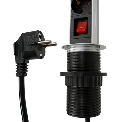 GloboStar® 79632 Χωνευτό Πτυσσόμενο Πολύμπριζο με 5 Πρίζες Ασφαλείας EU Σούκο AC 230V Max 5000W & 2 Εξόδους USB DC 5V Max 3A 18W & Ενσωματωμένο Διακόπτη Οn/Off