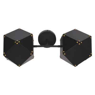 GloboStar® WELLES 00795 Μοντέρνο Επιτοίχιο Φωτιστικό Απλίκα Δίφωτο 2 x E27 IP20 Μαύρο & Χρυσό Μέταλλο - Μ52 x Π21 x Υ17cm