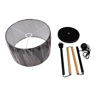 GloboStar® ASHLEY 00824 Μοντέρνο Επιδαπέδιο Φωτιστικό Μονόφωτο 1 x E27 IP20 Μαύρο Μέταλλο, Μαύρο Ύφασμα με Μπεζ Ξύλο - Μ40 x Π40 x Υ145cm