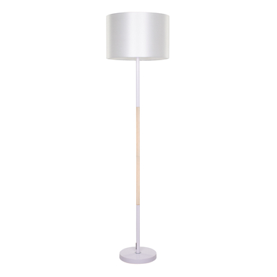 GloboStar® ASHLEY 00826 Μοντέρνο Επιδαπέδιο Φωτιστικό Μονόφωτο 1 x E27 IP20 Λευκό Μέταλλο, Λευκό Ύφασμα & Μπεζ Ξύλο - Μ40 x Π40 x Υ145cm